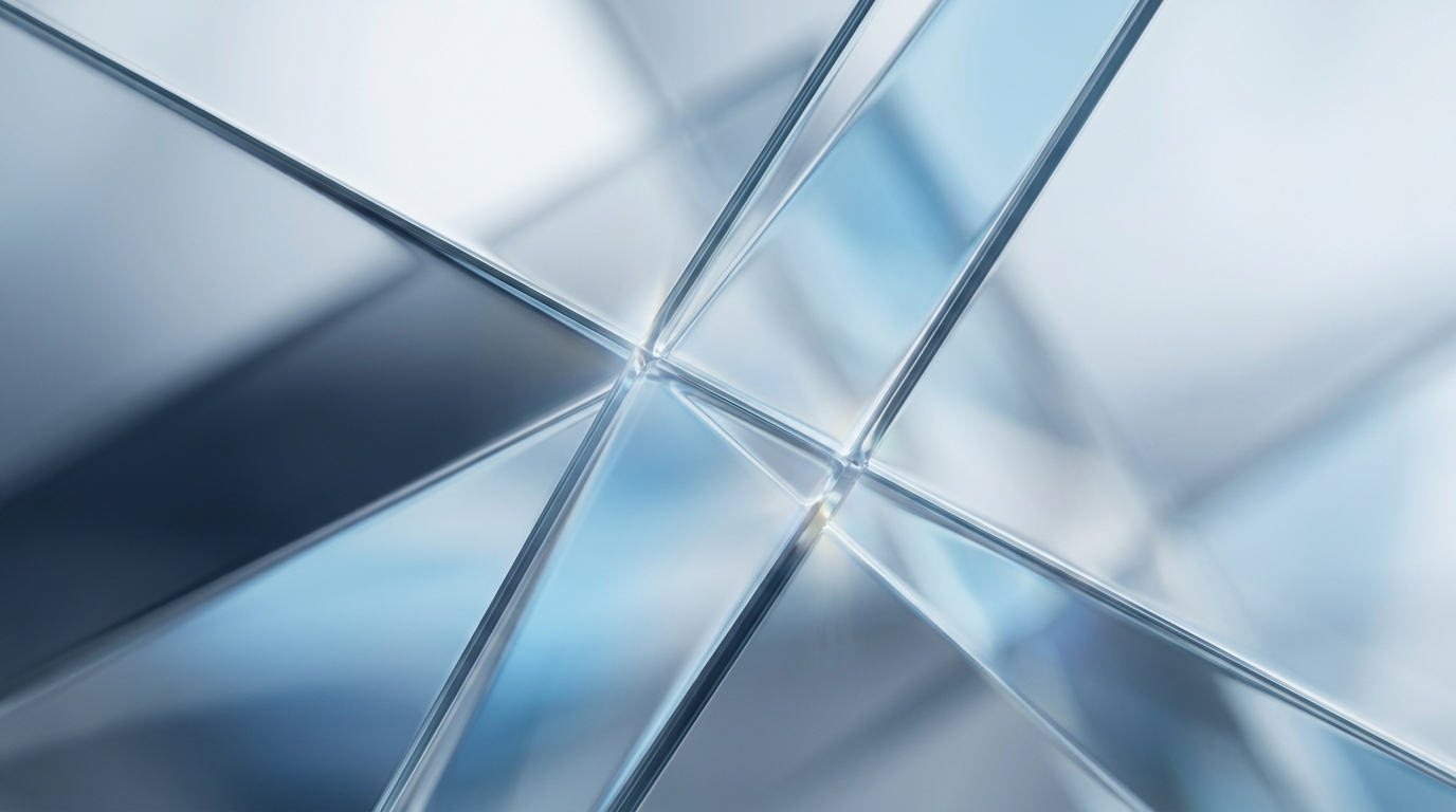 Abstract refraction of light through glass in blue and white tones